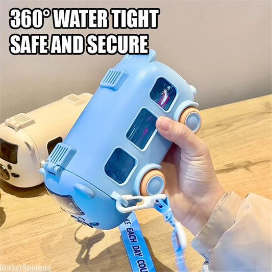 Fun Bus-Shaped Kids Water Bottle with Straw